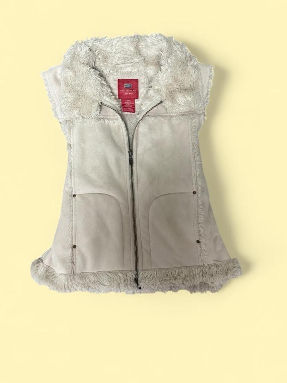 Faded Glory Cream Faux-Shearling Zip Vest